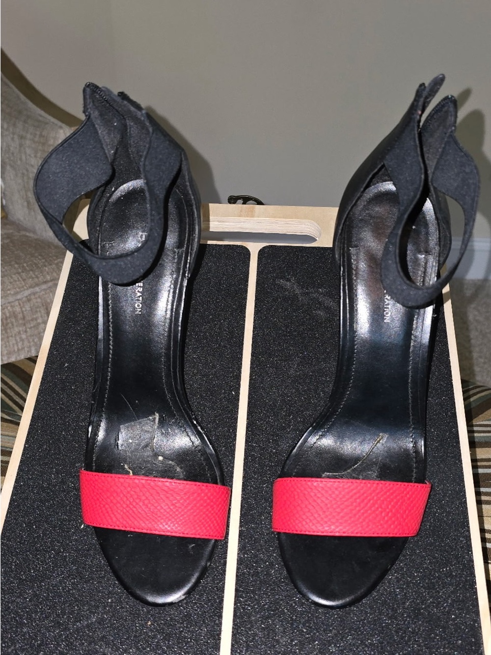 BCBGeneration Black Heels with Red Toe Strap